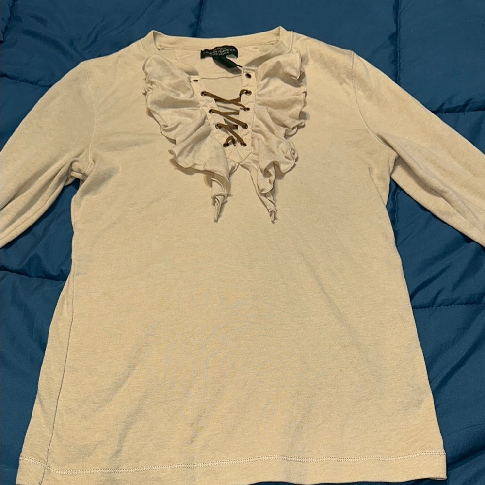 Vintage Lauren Jeans Co Ralph Lauren Women's Cream Ruffle Top